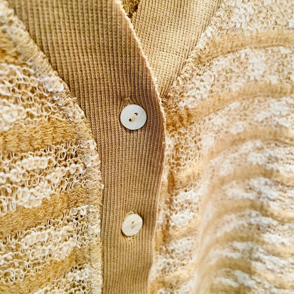 Umgee oversized cropped mohair blend button cardigan sweater SZ L tan white - Picture 5 of 8